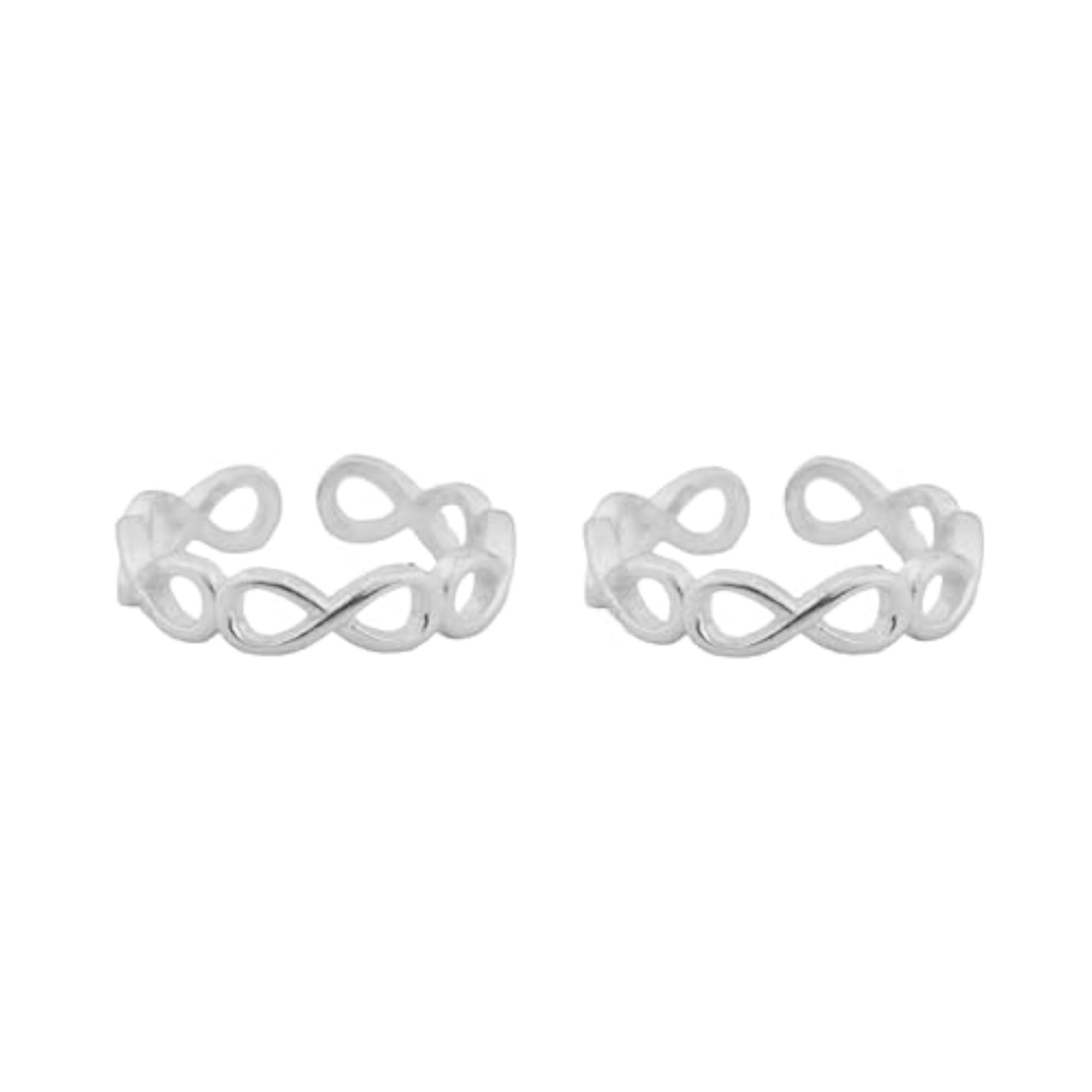 Women's 925 Sterling Silver Infinity Adjustable Toe Ring Pair, Endless Love